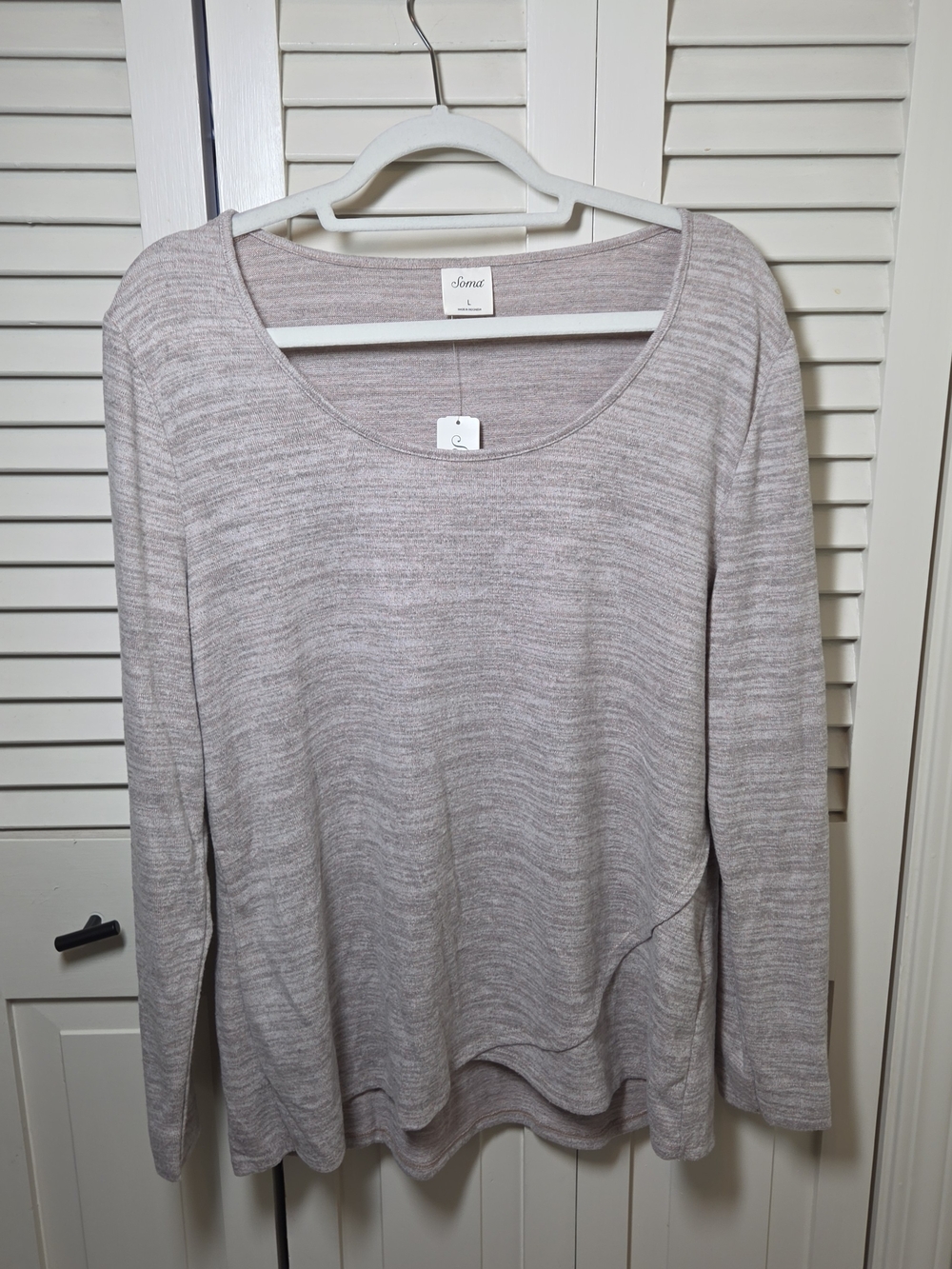 Soma Scoop Neck Long Sleeve Top - Light Taupe